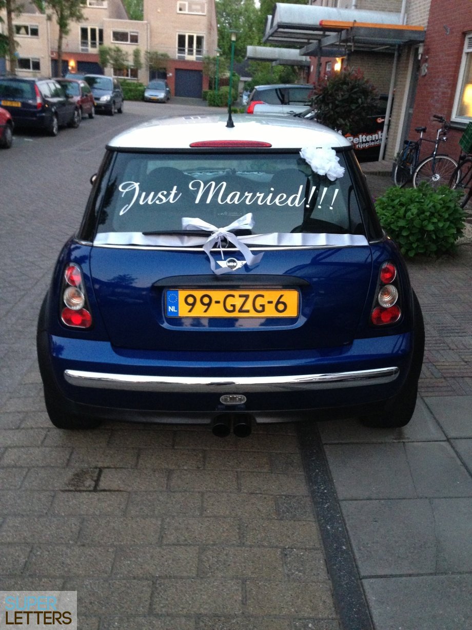 bestickering | Trouwauto Mini Cooper naamstickers | Trouwauto Mini Cooper
